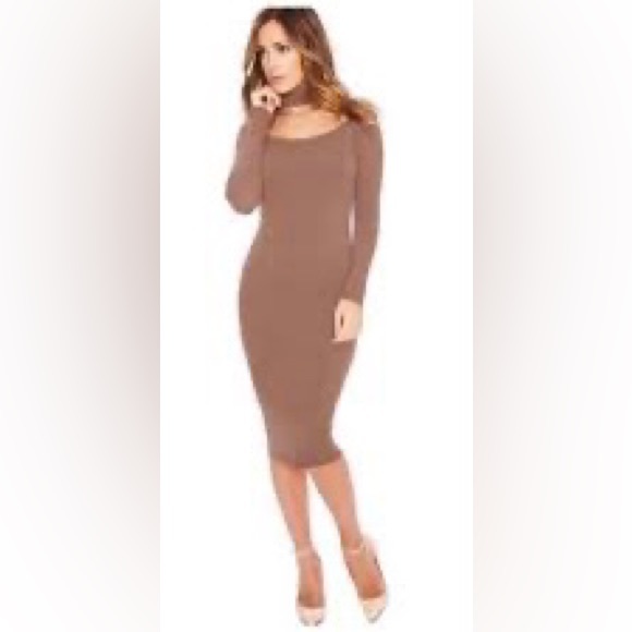Naked Wardrobe choker midi dress - taupe - Picture 1 of 5